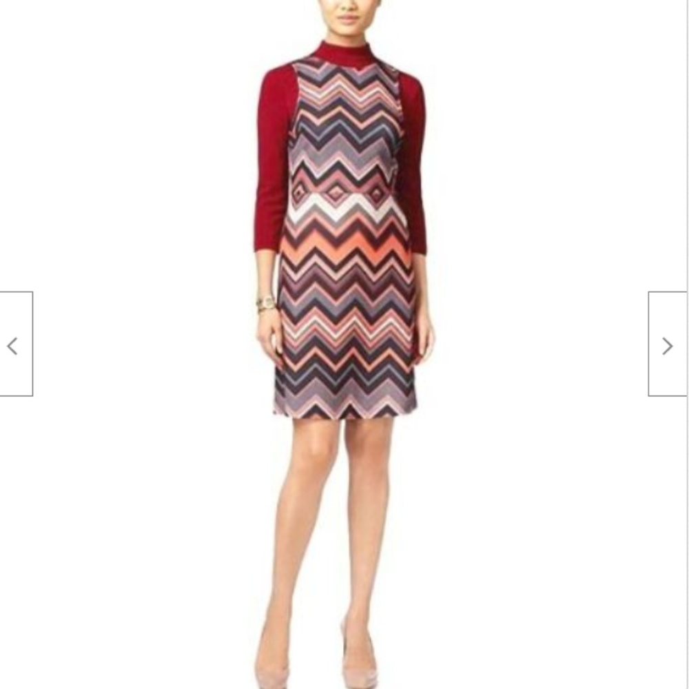 Eci New York Chevron Print Burgundy Layered Dress